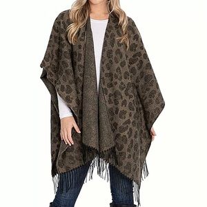 Woolrich Leopard Print Cozy Blanket Wrap Poncho One Size O/S